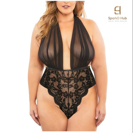 Women's Sexy Lingerie Bodysuit with Deep V - Plus Sizes / Curves for Days Sizes Available